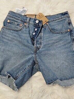 Levi's 501 Blue Denim Jean Shorts Strecth Size:26